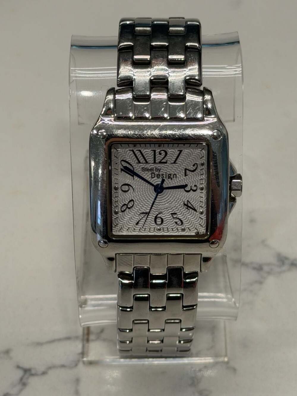 Steel by Design 22815 Square Stainless Watch Guilloche Dial 29mm NEW BATTERY